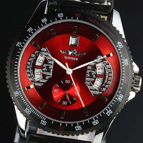 NEW WINNER MILITARY ARMY STYLE RED AUTOMATIC MENS WATCH