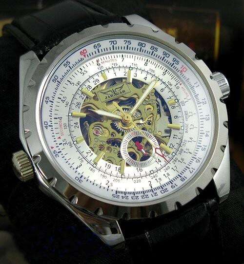 NEW JARAGAR DELUXE SILVER SKELETON AUTOMATIC MENS WATCH