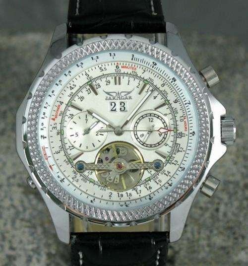 NEW JARAGAR SILVER AUTO TOURBILLON MULTI FUNCTION MENS WATCH