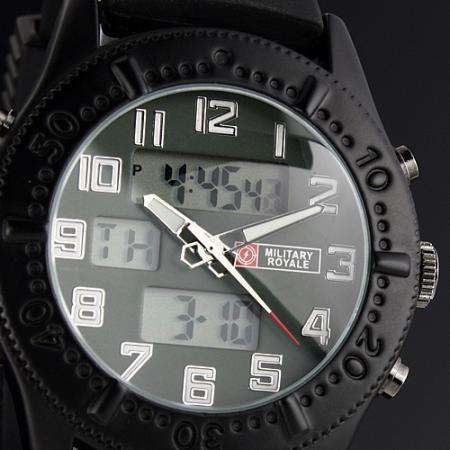 NEW MILITARY ROYALE DUAL TIME GREEN RUBBER MENS WATCH