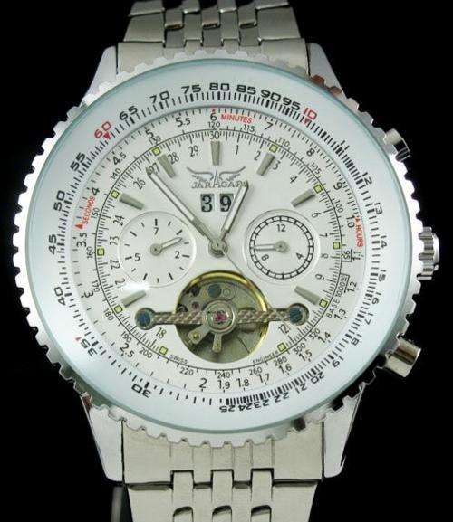 NEW JARAGAR LUXURY WHITE TOURBILLON MULTI FUNCTION MENS WATCH