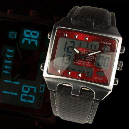 NEW OHSEN RED DUAL TIME CHRONO WATERPROOF DIVER SPORT WATCH
