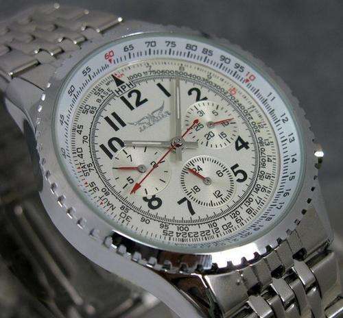 NEW JARAGAR DELUXE SILVER AUTO 6 HAND MULTI FUNCTION MENS WATCH