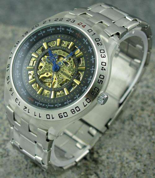 NEW WINNER BLACK & GOLD SKELETON MECHANICAL MENS WATCH