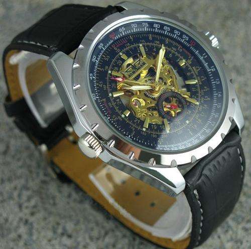 NEW JARAGAR BLUE GLASS SKELETON AUTOMATIC MENS WATCH