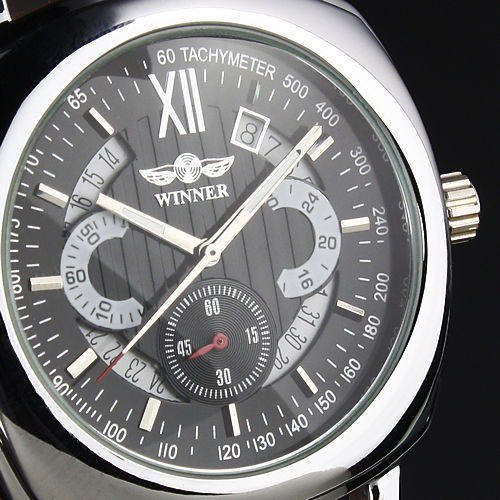 NEW WINNER TACHYMETER DELUXE BLACK DIAL AUTO MENS WATCH