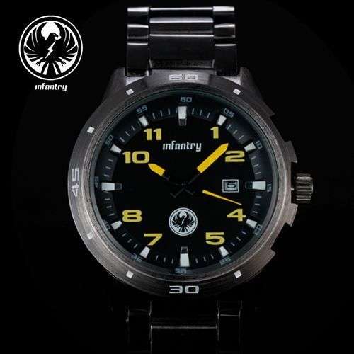 NEW INFANTRY YELLOW STEEL MILITARY ARMY MENS WATCH