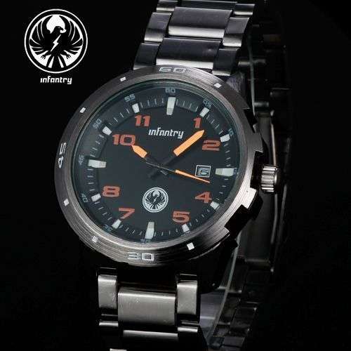 NEW INFANTRY BLACK STEEL MILITARY ARMY MENS WATCH