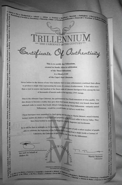 A Rare and collectable 1997 Trillennium Cabernet Sauvignon Collectors must!!
