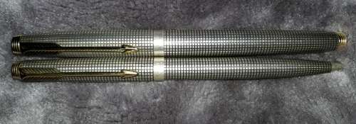 Parker 75 Sterling Silver Cisele Fountain Pen & Ballpoint Pen Set-Circ 1965-1973
