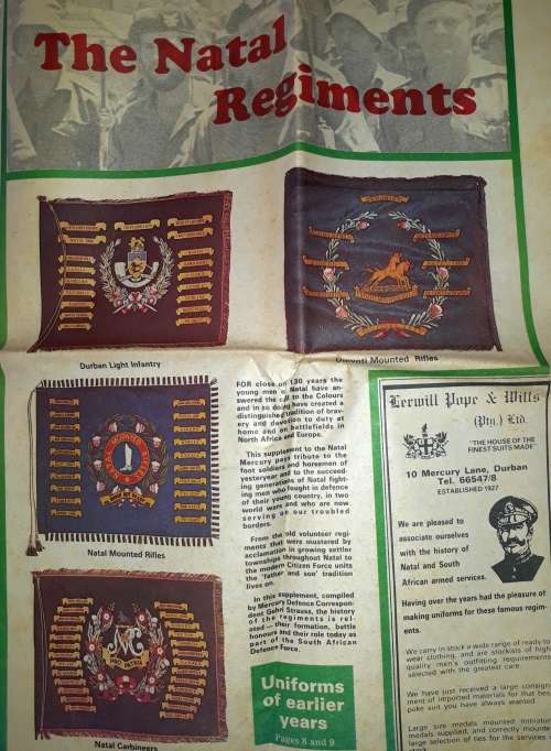 Natal Mounted Rifles History and Natal Regiments Mercury Supplement 1982 +