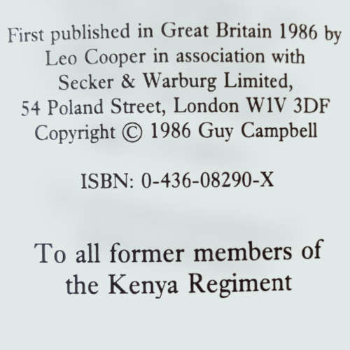 Signed*The Charging Buffalo, a History of the Kenya Regiment. Guy CAMPBELL
