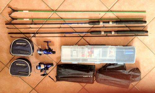 Okuma fishing gear - 2 Reels, 2 rods, tackle box and accessories