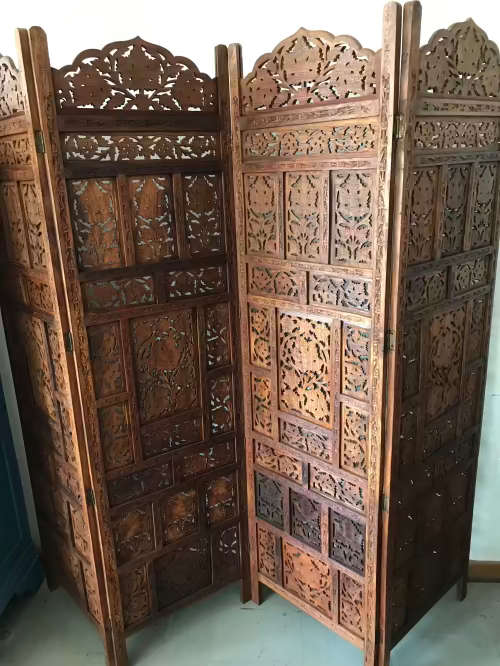 Indian Carved Four Panel Screen