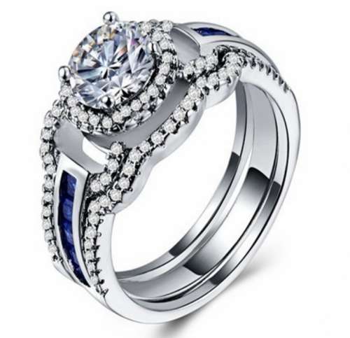 Stunning cz diamond and sapphire triple wedding set size 8