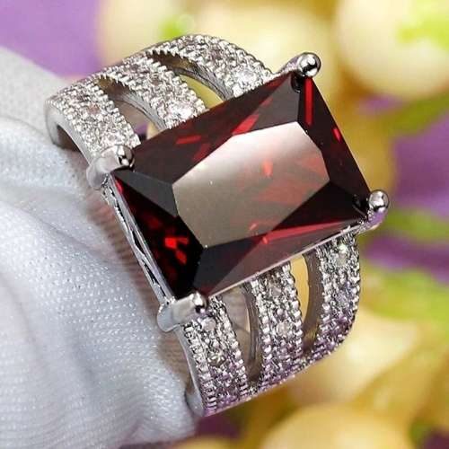 s925 broad cz diamond and ruby ring size 7