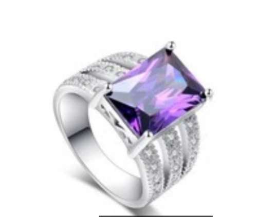 s925 broad cz diamond and amethyst ring size 7