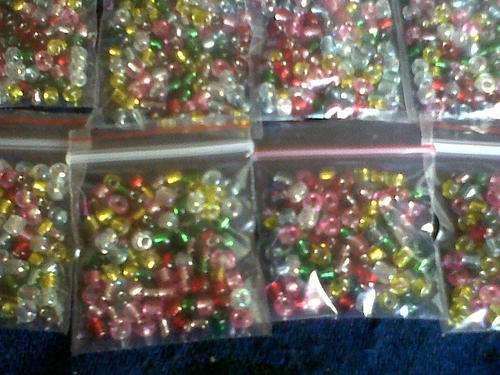 MIXED  SILVER FOIL  Bugle GLASS  BEADS (Large seedbead)(BID PER PACKET)