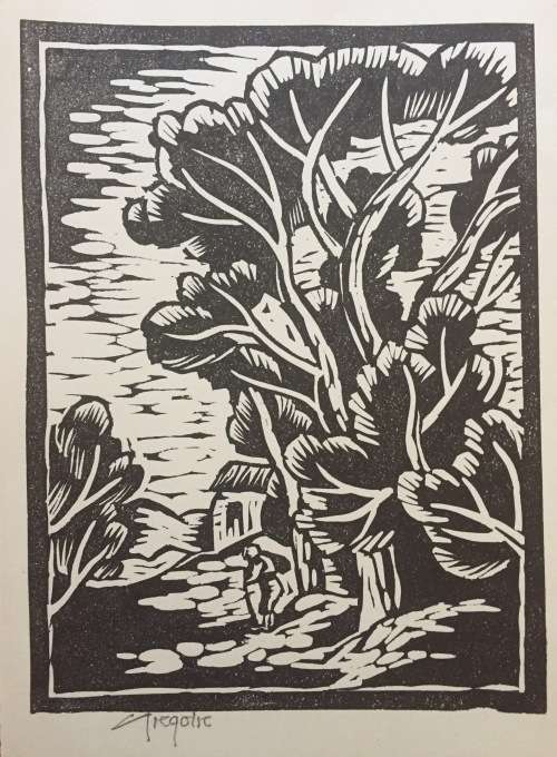 Gregoire Boonzaier - Trees & House with figure