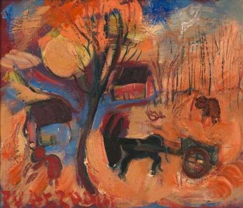 Frans Martin Claerhout, Donkey Cart near houses