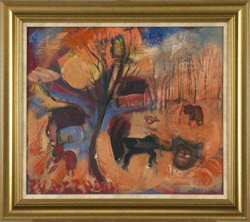 Frans Martin Claerhout, Donkey Cart near houses