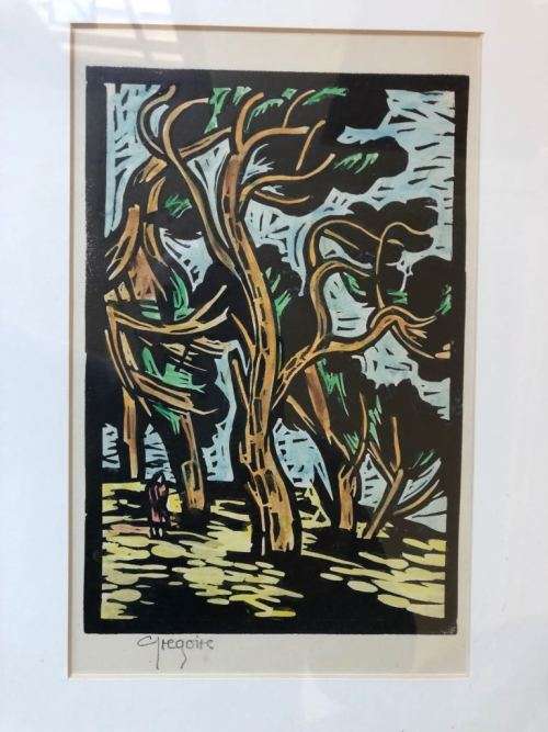 Gregoire Boonzaier Colour Linocut - Trees