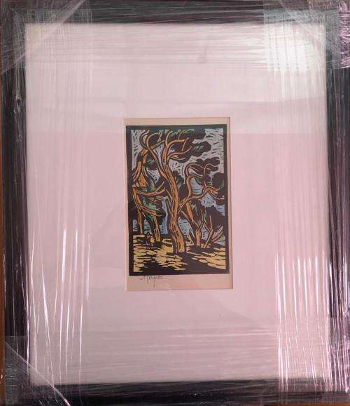 Gregoire Boonzaier Colour Linocut - Trees