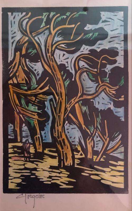 Gregoire Boonzaier Colour Linocut - Trees