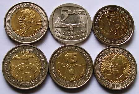 6 X R5.00 coins - See description and photo's.