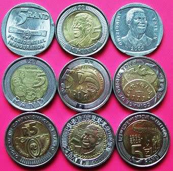 Relisted: 9 X R5.00 coins - See description and photo's.