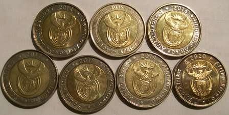 7 X R5.00 coins - See discription and photos below...