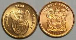 South African 1c coins minted 2000 - Old Coat of Arms and New Coat of Arms. Please see photos.
