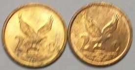 South African 2c coins minted 2000 - Old Coat of Arms and New Coat of Arms. Please see photos.