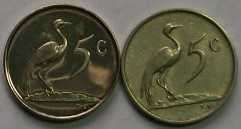 South African 1968  5c coins English and Afrikaans. Please see photos.