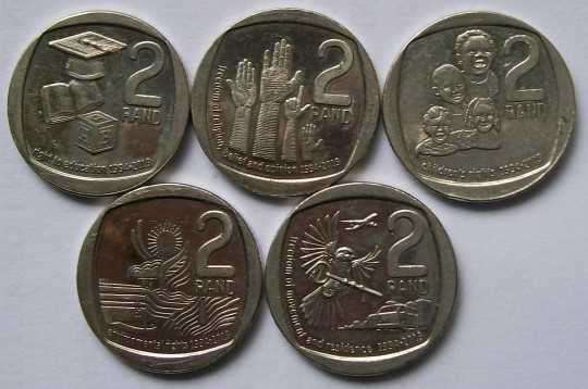 2019 x 5 - R2.00 coins - See description and photo`s.