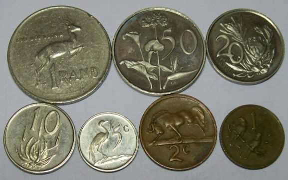 1978 R1.00, 50c, 20c,10c, 5c, 2c and 1c- circulated nickel and bronze  coins. See photos below.