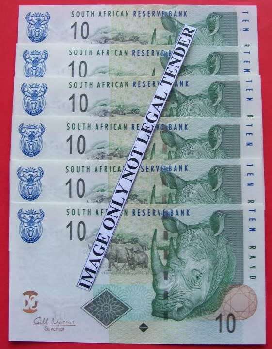 Gill Marcus - 6 X R10.00  notes  - Serial No`s : BD81214520 toBD8121425. See photos.