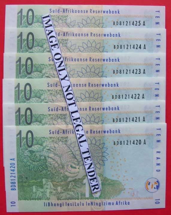 Gill Marcus - 6 X R10.00  notes  - Serial No`s : BD81214520 toBD8121425. See photos.