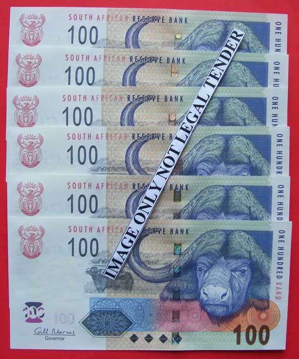 Gill Marcus - 6 X R100.00 notes - Serial No`s : AA3144690D to AA3144695D. See photos.
