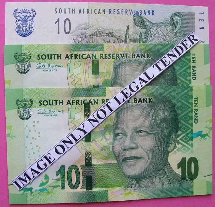 Gill Marcus - 3 X R10.00  notes - Serial No`s :AD7614888A, DE4512313A & AJ8303720A. See photos.