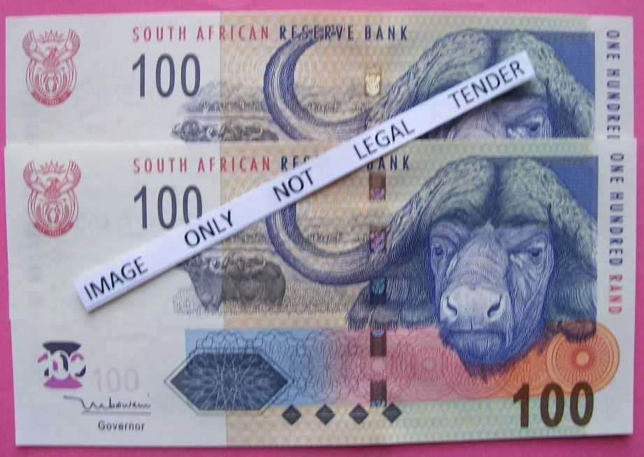JJ MBOWENI : 2 X R100.00: Bank notes - Serial No's. - HG4777140D - ----41D- See Photo's/description.