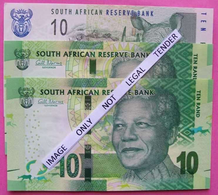 Gill Marcus - 3 x R10.00 Notes - Serial No's: BD8121418A, CE4345387A & AJ8303719A