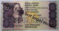 SA R5.00 CL Stals  1st issue  Ser. No. AG1632306. Circulated note.See comments below