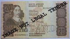 SA R20.00 CL Stals 1st issue Ser. No. BC2469846D. Circulated note.