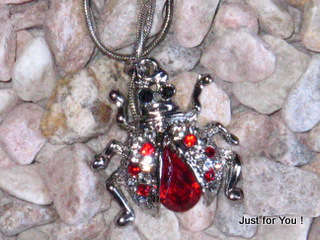 Red & AB Crystal Beetle Pendant on Chain