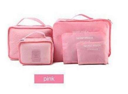 6Pcs Clothes Storage Bags Packing Cube Travel Clothing Organizer Pouch--PINK