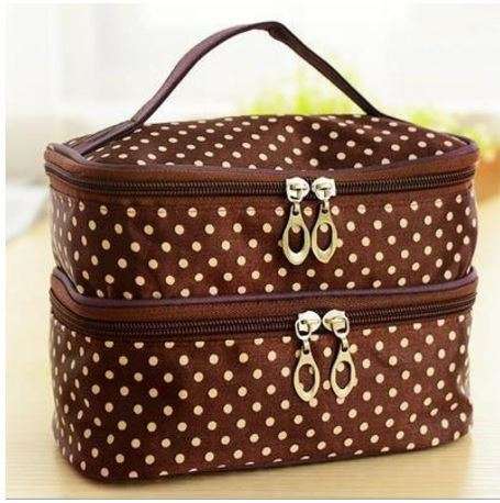 Comestic Fashion Dot Prints 2 Layers Zipper Storage Bag Case for  Makeup Tools