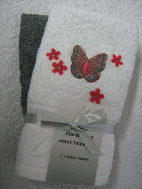 Zorbatex 2 Piece Butterfly Guest Towel Gift Set - White