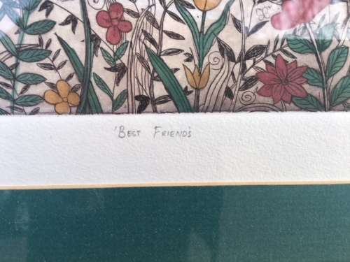 Best Friends by Anine Barnard 2003 - etching, Artist¿s proof (Framed)