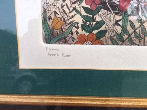 Best Friends by Anine Barnard 2003 - etching, Artist¿s proof (Framed)